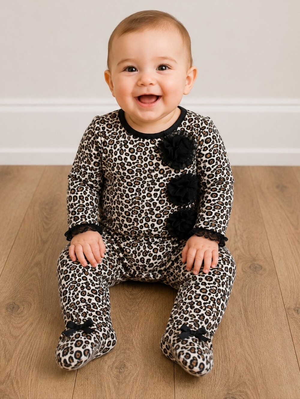 9m Girls Leopard Print Footie Pajamas